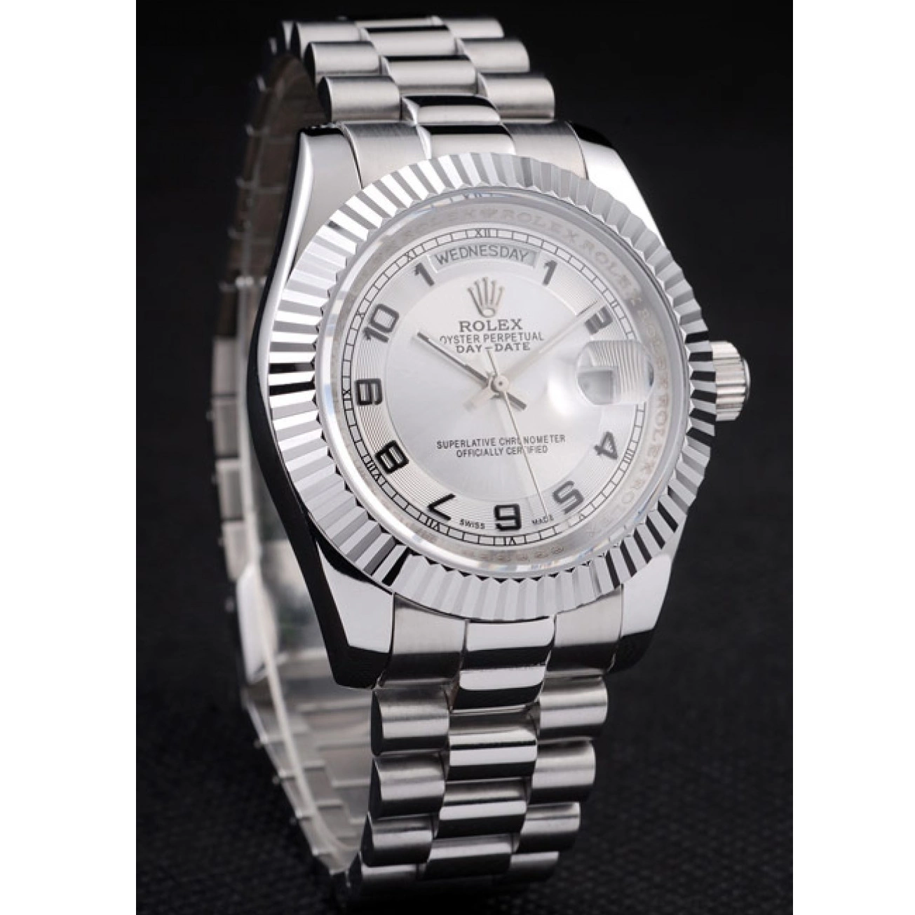 Good copy rolex watches Rolex Day-Date Stainless Dial Polished Steel White 0613